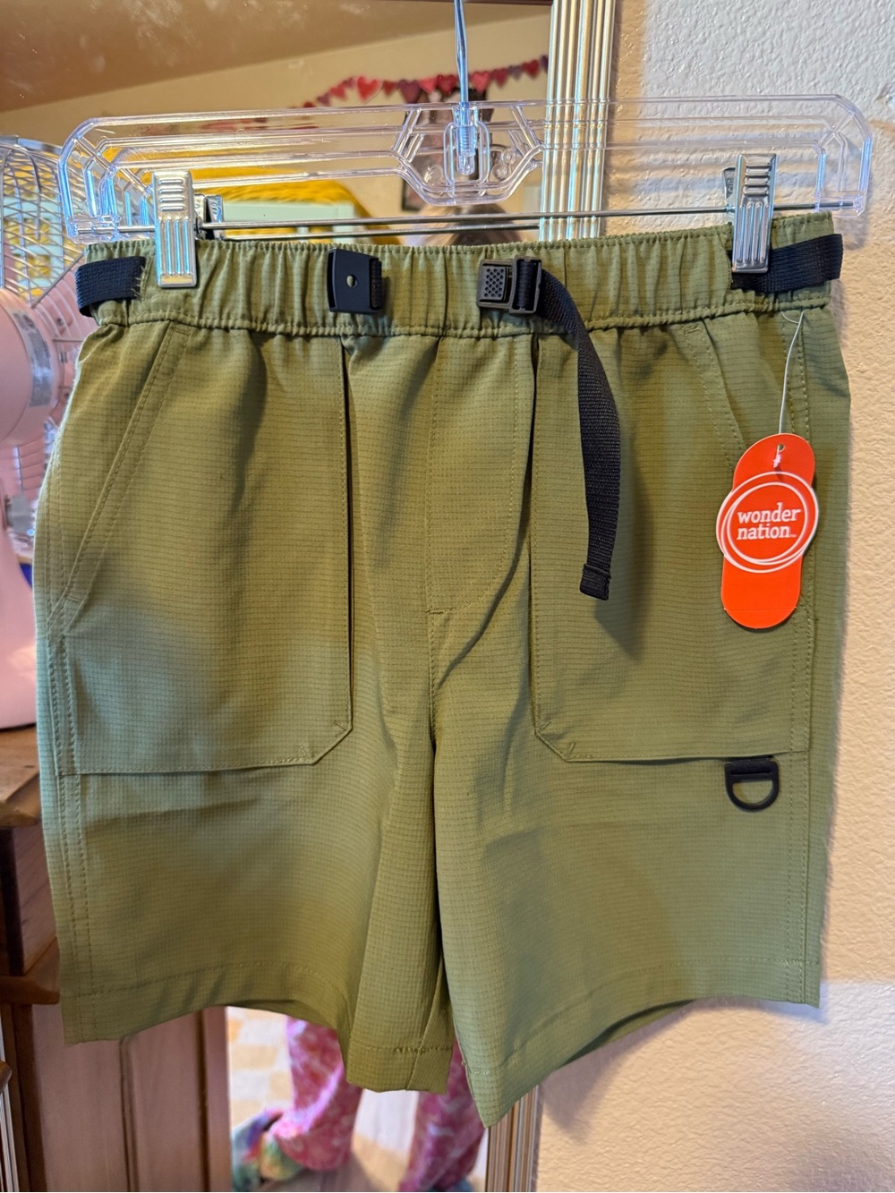wonder nation Olive Green Utility Shorts with Black Belt Detail